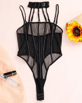 Mesh See-Through Patchwork Bodysuit