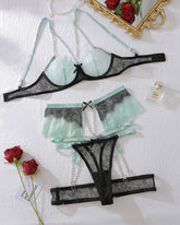 Chain Garter Contrast Color Lace Lingerie Set