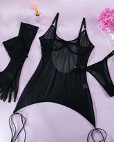 Mesh Straps Bodycon Dress with Gloves