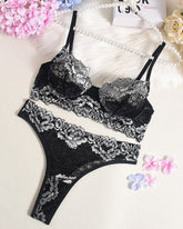 Color Trim Lace Underwire Bra Panty Sets