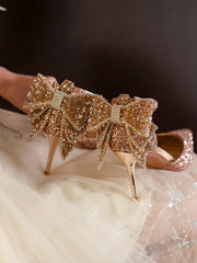 Sequin & Bow Decor Point Toe Heeled Pumps