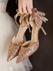 Sequin & Bow Decor Point Toe Heeled Pumps