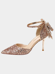 Sequin & Bow Decor Point Toe Heeled Pumps