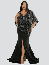 Plus Size V-Neck Slit Evening Dress