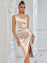 One Shoulder Ruched Split Mini Party Dress