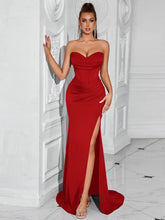 Strapless Ruched Corset Split Prom Dress