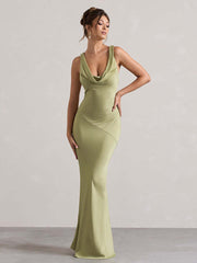 Draped Neck Sleeveless Elegant Cocktail Dress