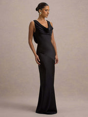 Draped Neck Sleeveless Elegant Cocktail Dress
