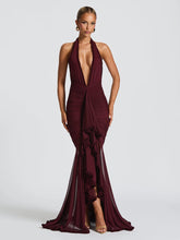 Wine Deep V-neck Sexy Ruffled Prom Dress