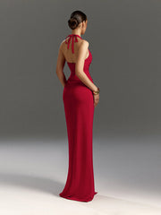Sexy Halter Ruched Slit Cocktail Dress