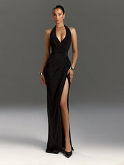 Sexy Halter Ruched Slit Cocktail Dress