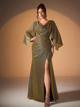 Plus Size Elegant Ruched Cowl Neck Formal Dress