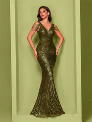 Green Sequin Chain Mermaid Cocktail Dress