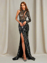 Mock Neck Cut Out Sequin Cocktail Dress