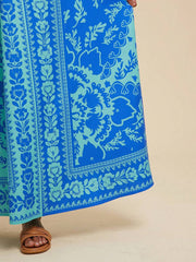 Blue Tribal Halter Backless Vacation Dress