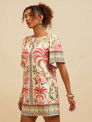 Tropical Print Short Sleeve Mini Vacation Dress