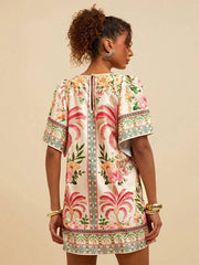 Tropical Print Short Sleeve Mini Vacation Dress