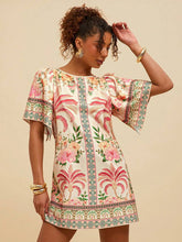 Tropical Print Short Sleeve Mini Vacation Dress