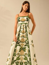 Green Floral High Waist A-line Vacation Dress