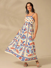 Graphic Printed Shirred Loose Vacation Dress