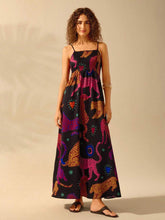 Black Animal Spaghetti A-line Vacation Dress