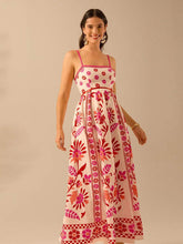 Tropical Printed Red A-line Vacation Dress