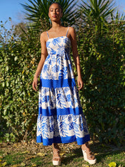 Blue Printed Swing Loose Vacation Dress