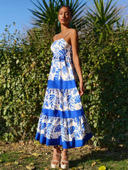 Blue Printed Swing Loose Vacation Dress