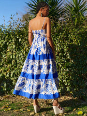 Blue Printed Swing Loose Vacation Dress