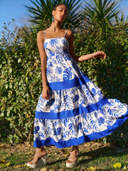 Blue Printed Swing Loose Vacation Dress