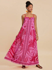 Loose Printed Spaghetti Vacation Dress