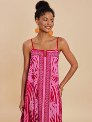 Loose Printed Spaghetti Vacation Dress
