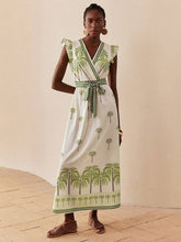 Wrap Ruffled Printed Plants Vacation Dress