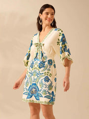 Short Sleeve V-neck Floral-print Mini Dress
