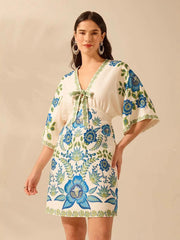 Short Sleeve V-neck Floral-print Mini Dress