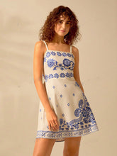 Blue Floral Back Knot Mini Toile Dress