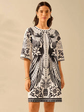 Black Geometric Printed Short Sleeve Dress