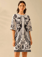 Black Geometric Printed Short Sleeve Dress