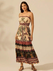Retro Printed Graphic Spaghetti Vacation Dress