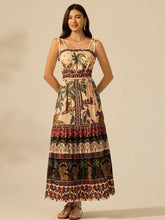 Retro Printed Graphic Spaghetti Vacation Dress