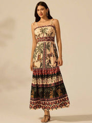 Retro Printed Graphic Spaghetti Vacation Dress