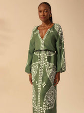 Green Geometric Printed Long Sleeve Dress