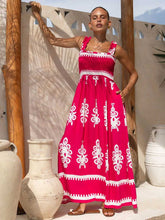 Red Tribal Square Neck Sleeveless Vacation Dress
