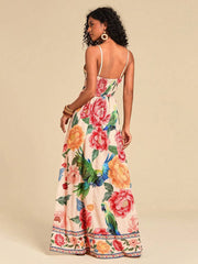 Floral Deep V-neck Backless Vacation Dress