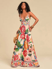 Floral Deep V-neck Backless Vacation Dress
