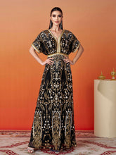 Short Sleeve A-Line Sequin Maxi Dress