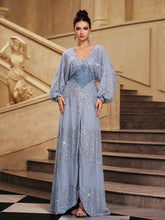 Grey Sequin Loose Split A-line Prom Dress