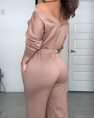 Casual Off-the-Shoulder Wide-Leg Jumpsuit