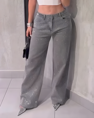 Stylish Sparkling Rhinestone Straight Leg Jeans