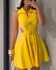 Lapel Slimming Cutout Dress